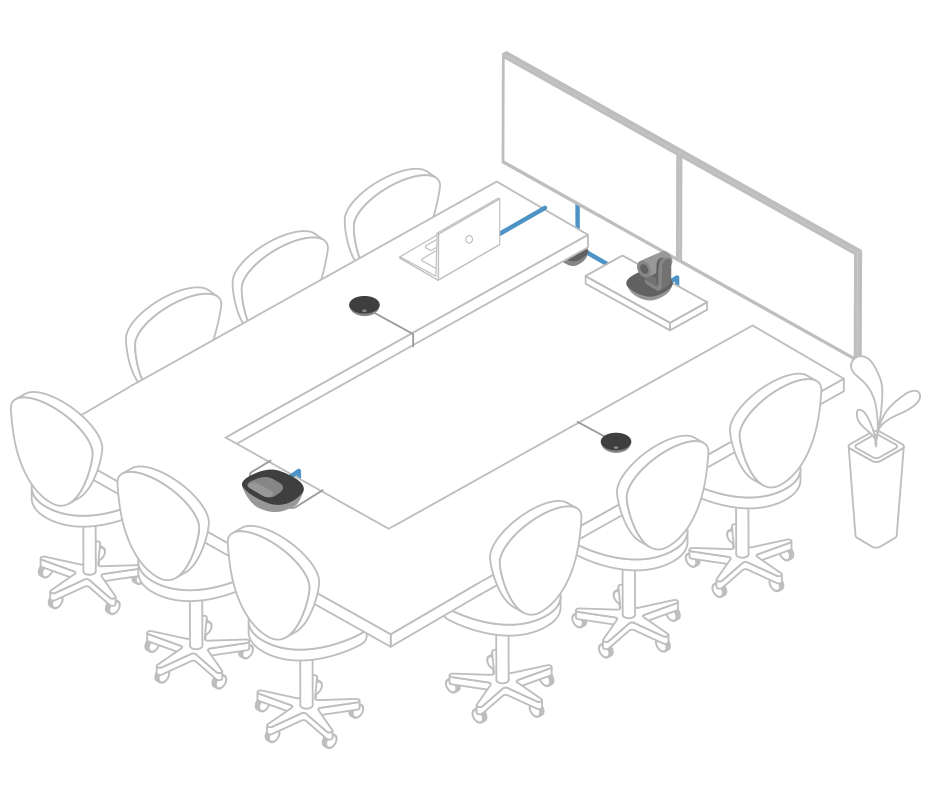 Ilustração sala de videoconferência grande Logitech Group