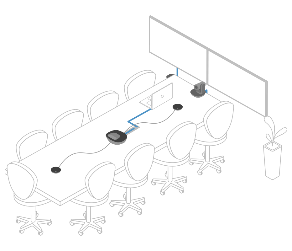 Ilustração sala de videoconferência grande Logitech Group