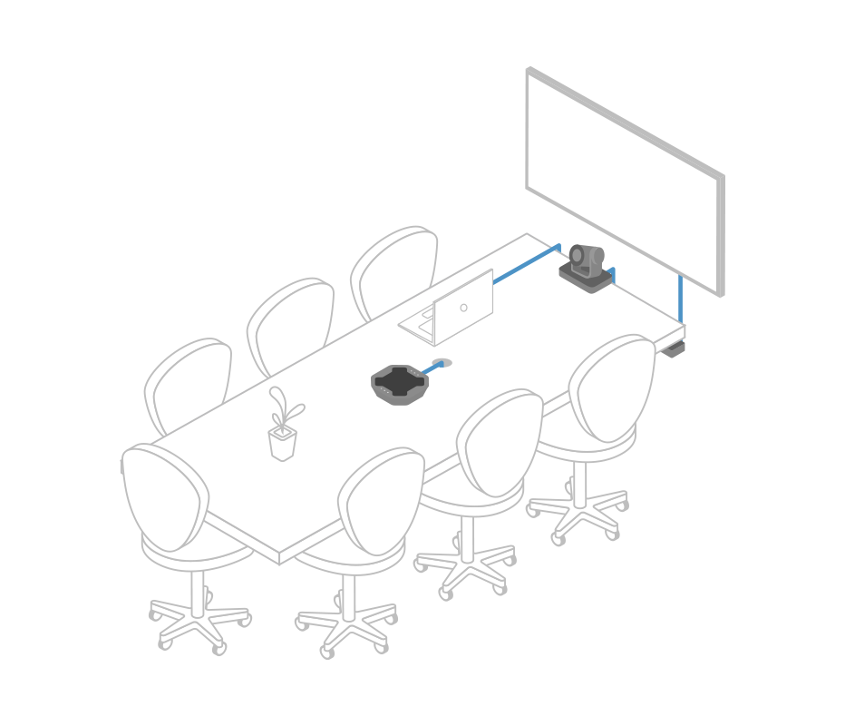 Ilustração sala de videoconferência média com GoPresence Teams