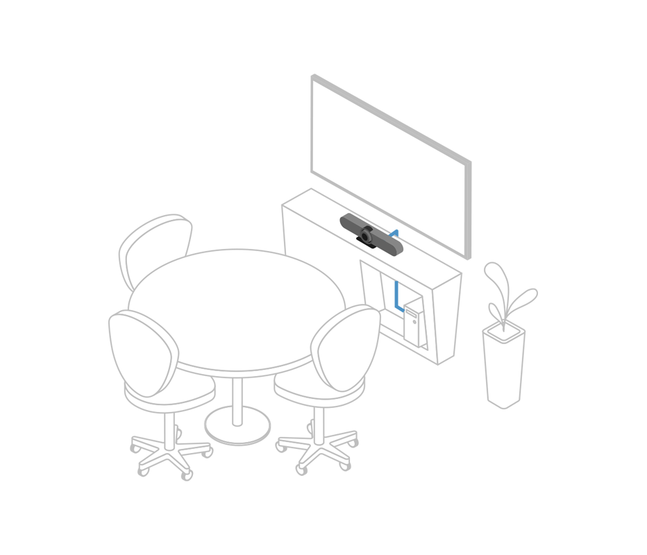 Ilustração sala de videoconferência pequena Logitech Meetup